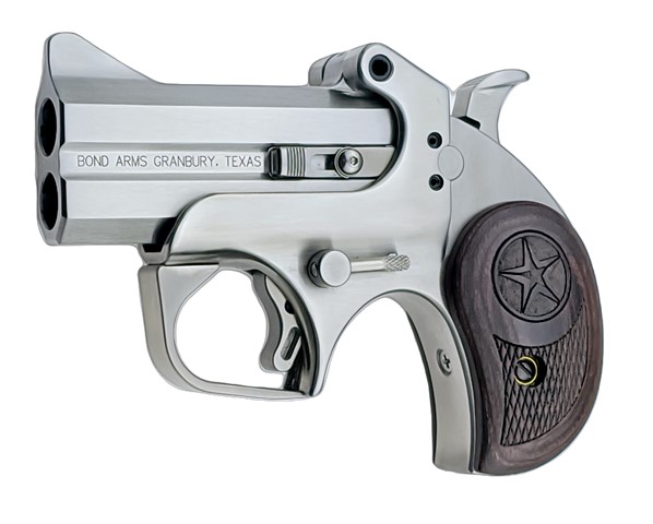 Bond Arms Texas Defender stainless steel derringer with rosewood grips and star medallion