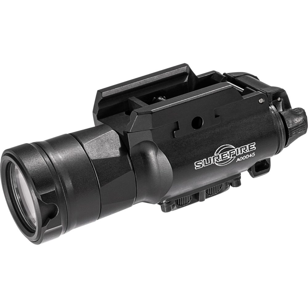 SureFire XH30 black weapon light with rail mount and logo on the side