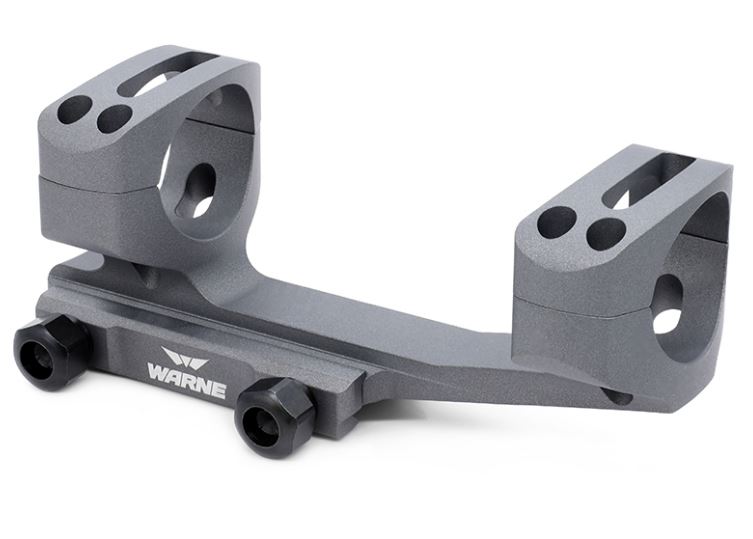 Warne gray skeletonized fixed MSR scope mount with 30mm rings and quick-detach clamp bolts